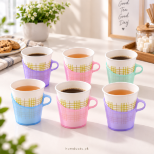 Reusable Plastic Paper Cup Holders with Handles – 6 Piece Sets